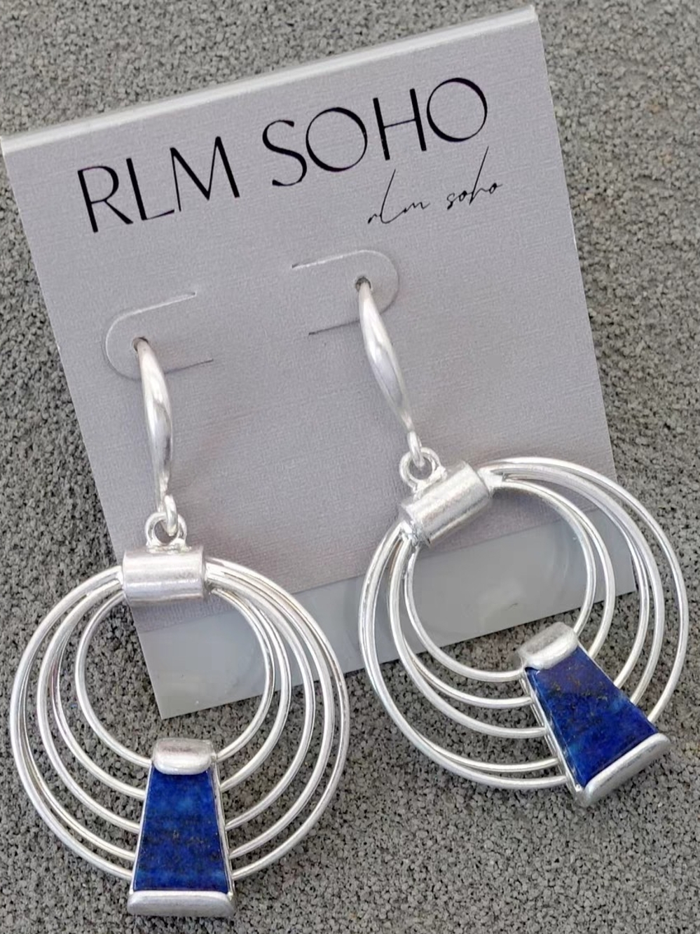 RLM SOHO Silver Hoop Earrings with Blue Stone Inset NWT